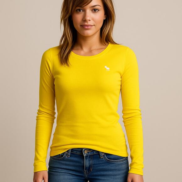 Abercrombie & Fitch Y2K Yellow Fitted Long Sleeve Tee (S) - Picture 1 of 7